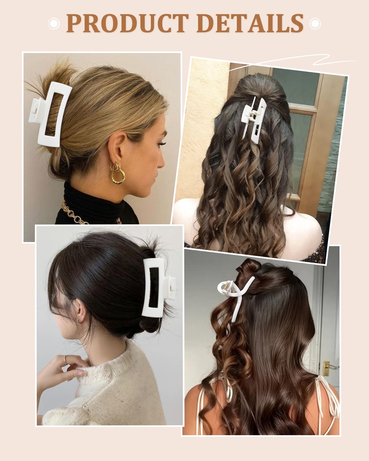 3 Styles Large Hair Clips for Women, Strong Hold Matte Non Slip Silicone Hair Clips, Soft Cozy for Long Thin Thick Hair, Claws Combination for Women and Girls