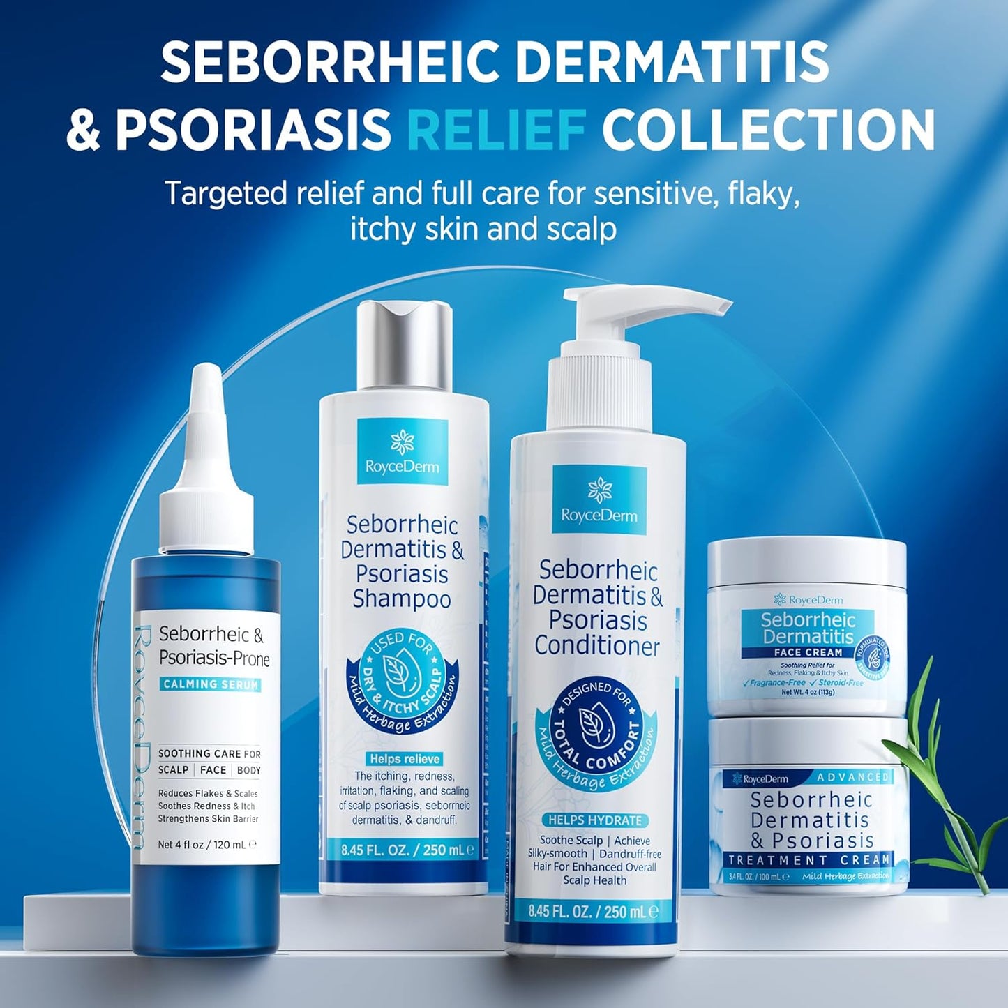 Seborrheic Dermatitis & Psoriasis Treatment Set - Scalp Therapy Cream, Shampoo & Conditioner for Itching, Flaking Relief | 3-Piece System
