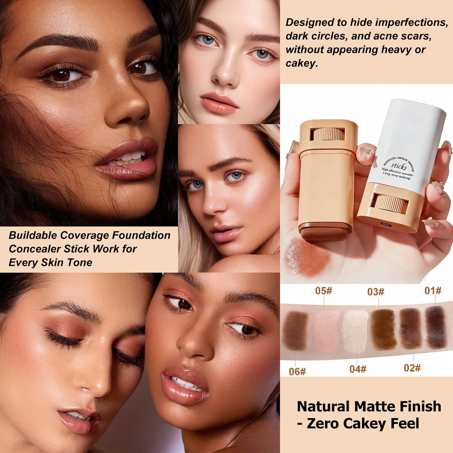 Hydrating Full Coverage Foundation Stick - Long-Lasting Matte Concealer for Face & Contour - Buildable Creamy Formula for All Skin Tones (03#)