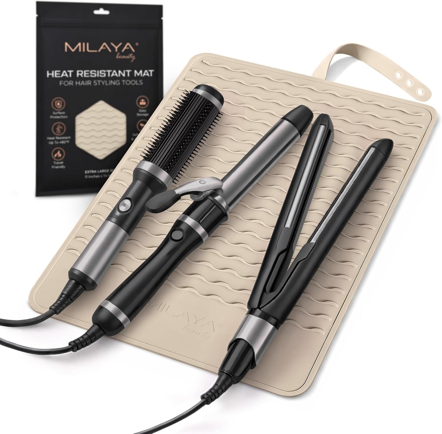 Milaya Beauty Large Heat Resistant Mat - Silicone Curling Iron & Flat Iron Holder | Non-Slip Vanity Accessory for Home & Travel
