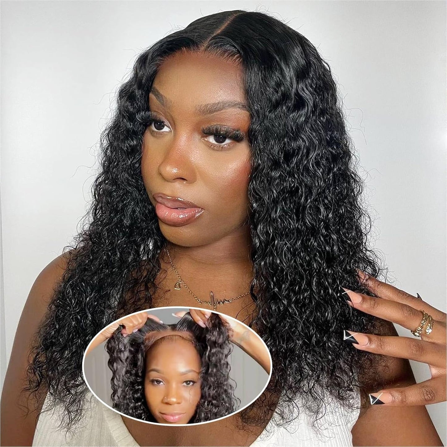 Curly Bob Wig - 200% Density Deep Wave Human Hair | 5x5 HD Lace Closure, 18 Inch, Black for Women