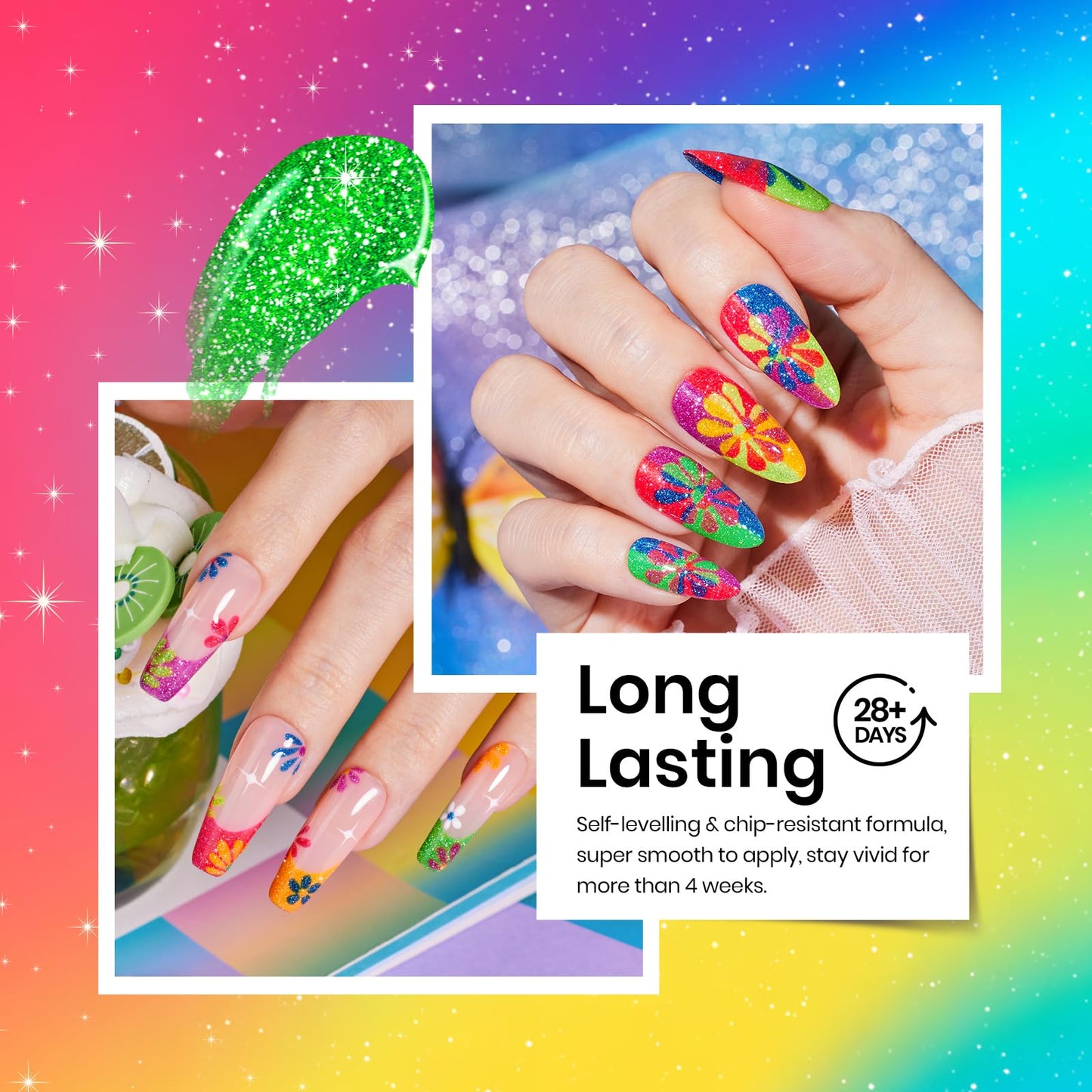 Beetles Glitter Gel Nail Polish Set, Neon Carnival Reflective Gel Polish