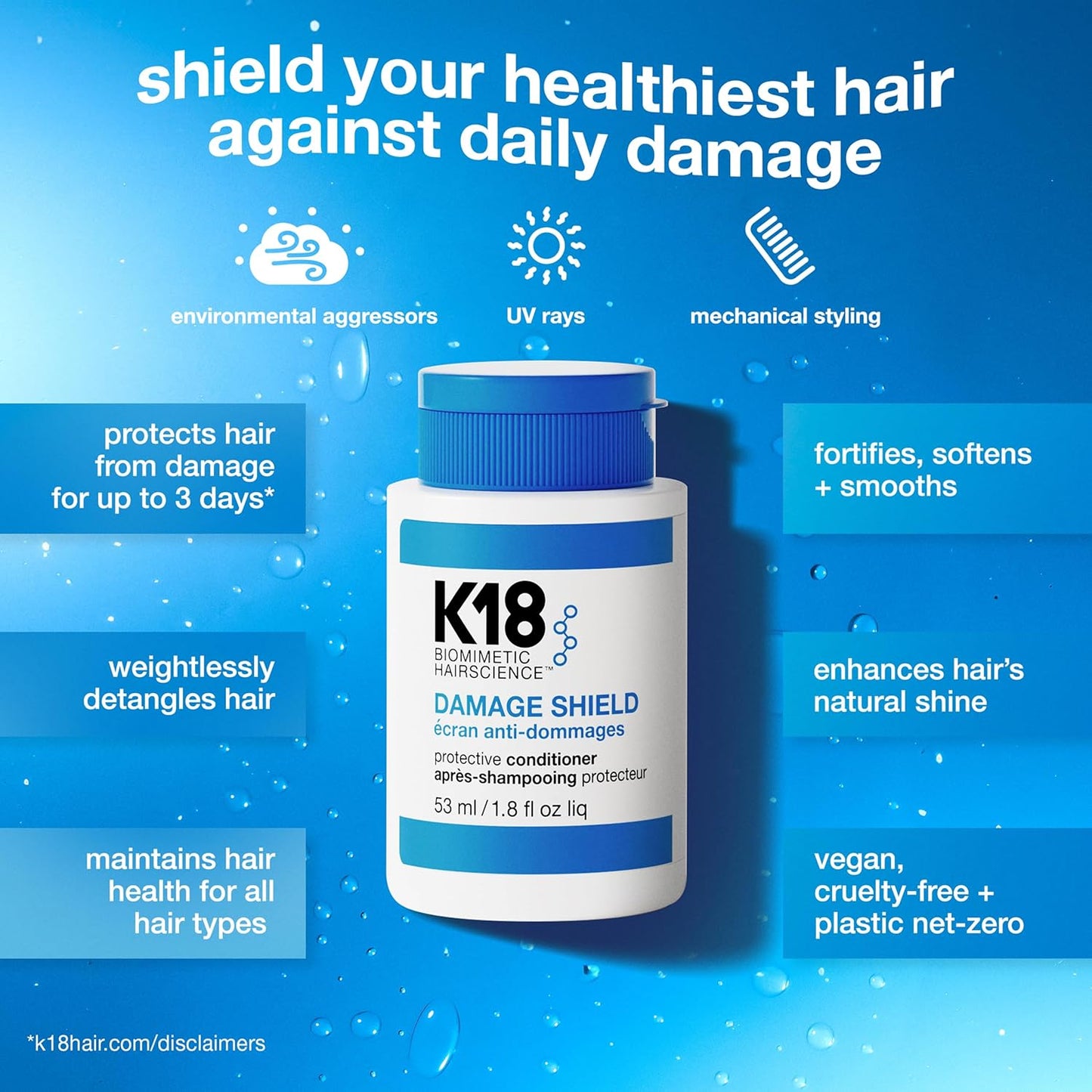 K18 Damage Shield Shampoo & Conditioner Set - Smoothing & Protective Formula for Healthy Hair | 1.8 Fl Oz x2