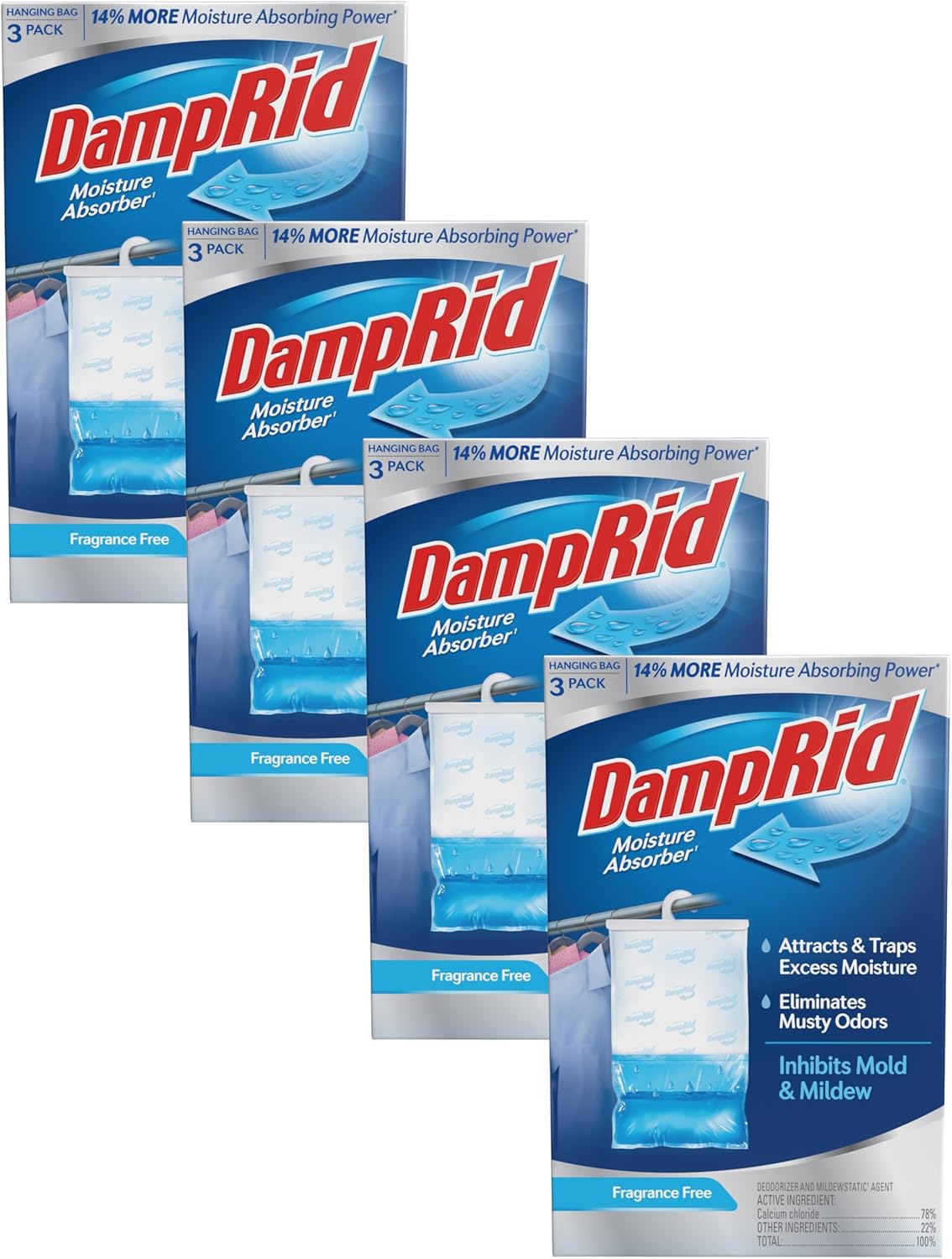 DampRid Fragrance-Free Hanging Moisture Absorber | 16 oz. 3-Pack - Eliminates Musty Odors, Ideal for Closets