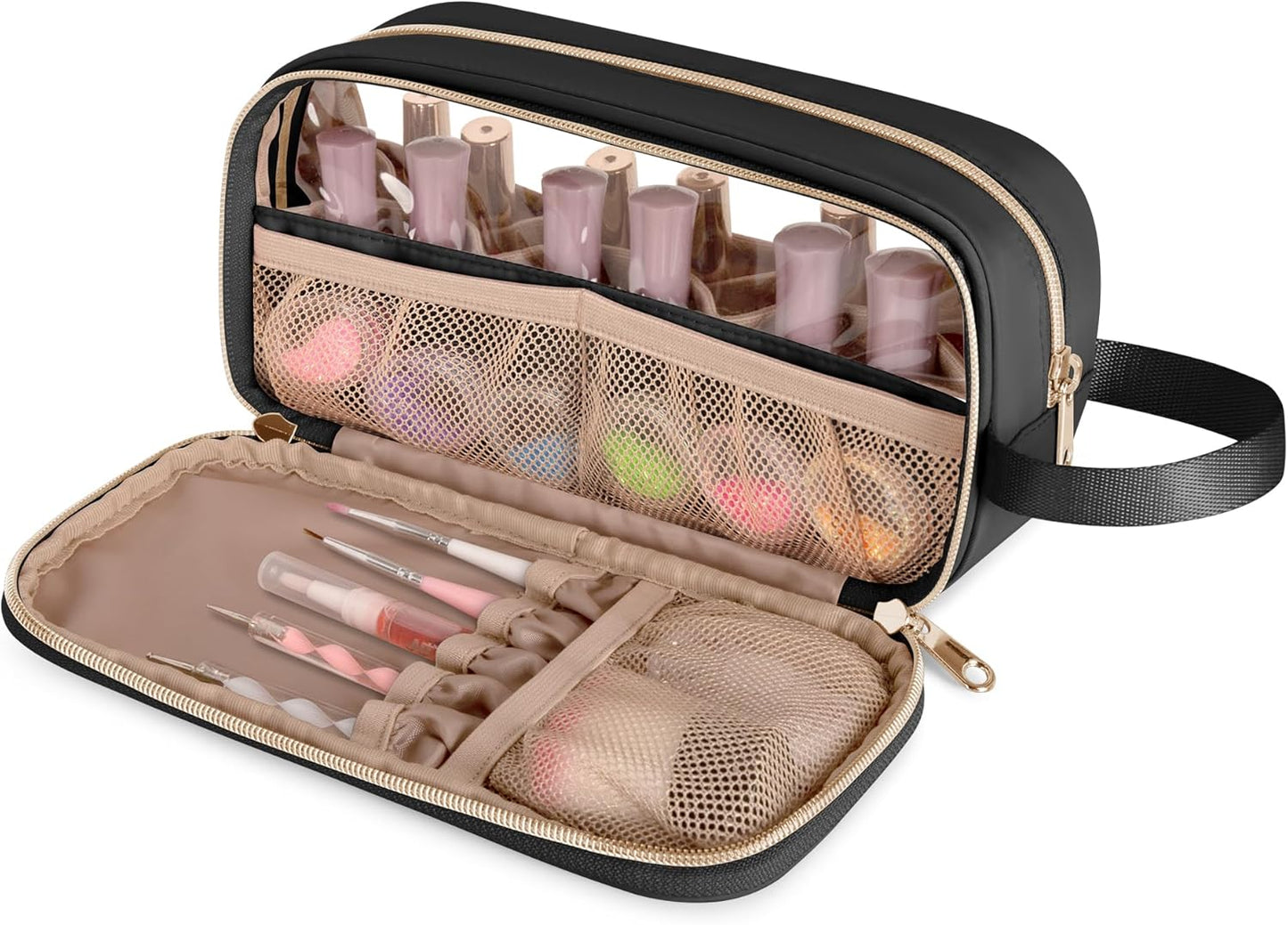 Nail Polish Organizer Case - Holds 12 Bottles (15ml) | Clear Window Storage Bag in Black