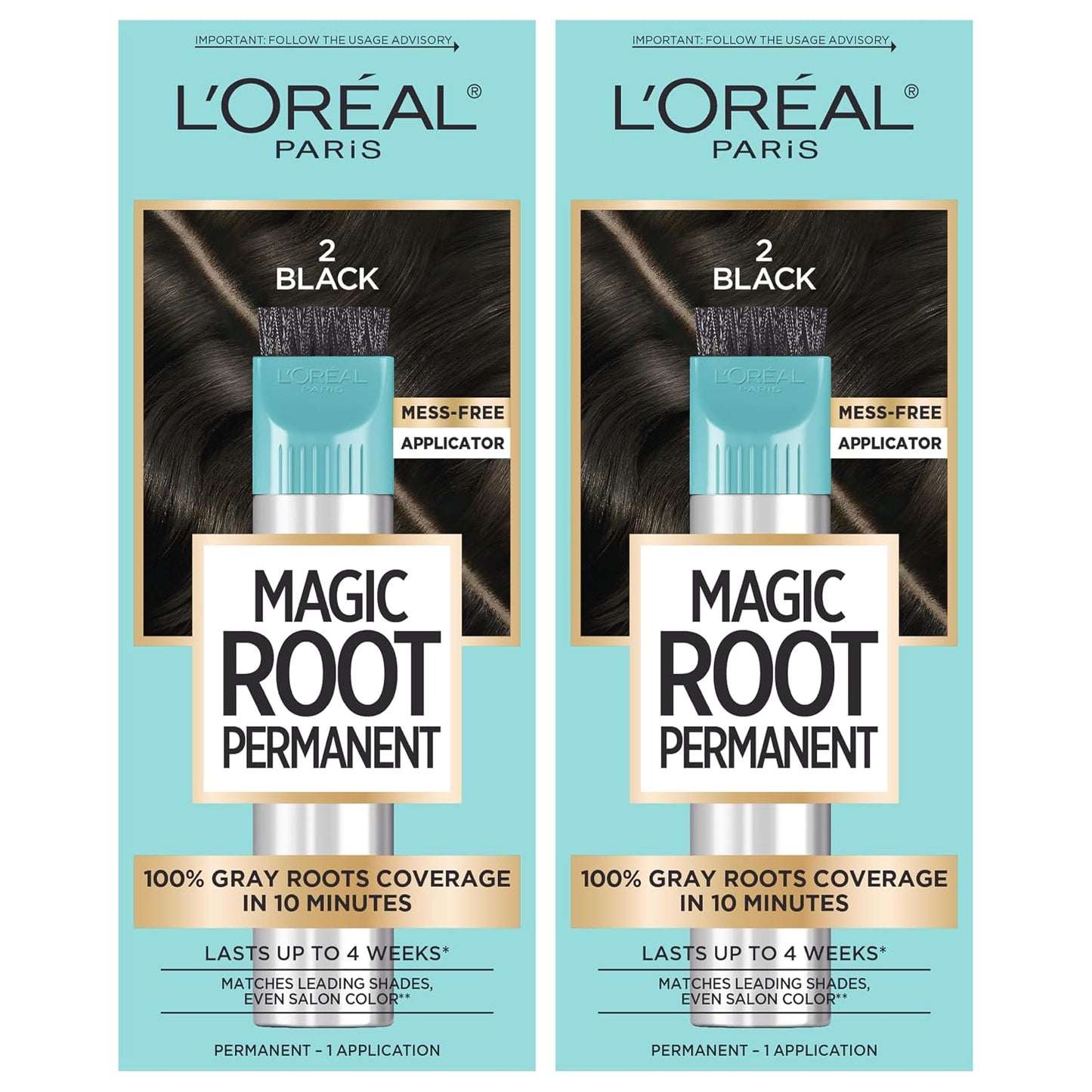 L'Oreal Paris Magic Root Hair Color Kit - 100% Gray Coverage in 10 Minutes | Dark Brown (2 Count)