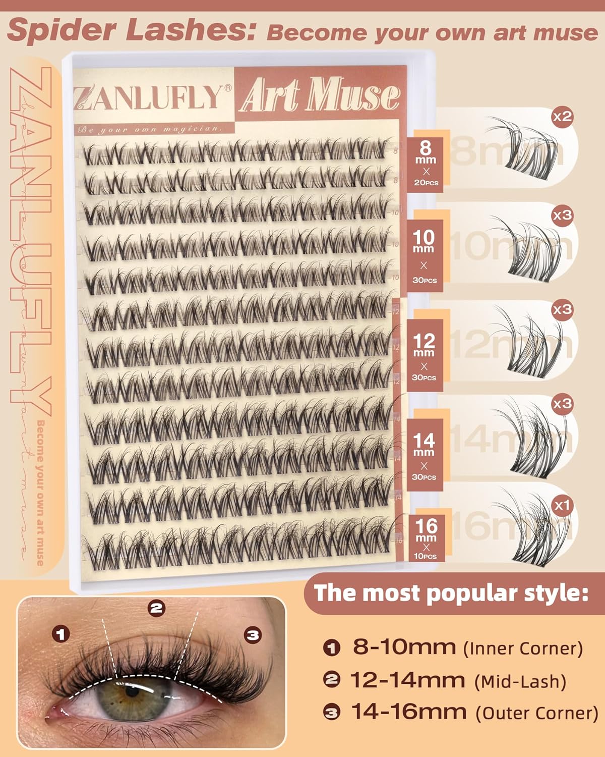 Spider Lash Clusters - Wispy Eyelash Extensions for Natural Look | DIY 8-16mm D Curly Individual Lashes