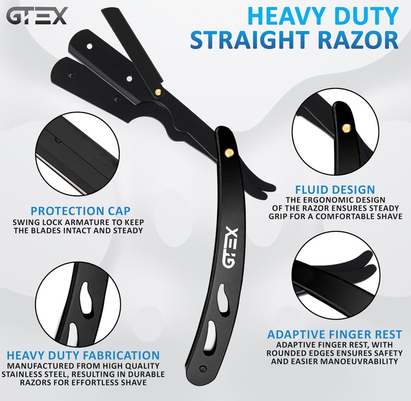 Straight Razors For Men 100 GTEX Barber Razor Blades - 2 Professional Single Blade Razors for Men Navajas Para Barbero Straight Edge Razor Barber Beard Razor Shavette Shaving Razor Kit