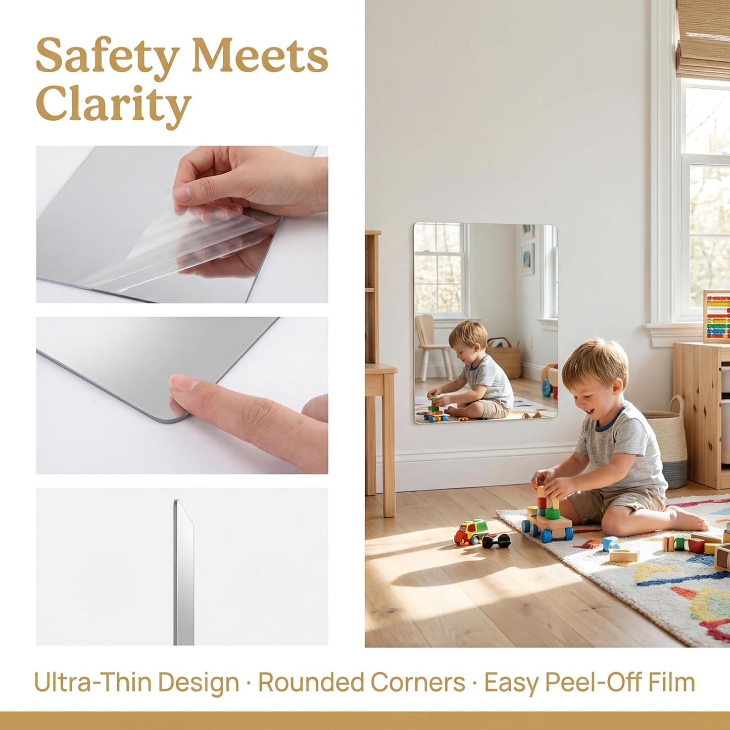 Acrylic Wall Mirror - Shatterproof Self-Adhesive Lightweight 8x10 Inch | Safe Reflective Plexiglass for Kids & Adults