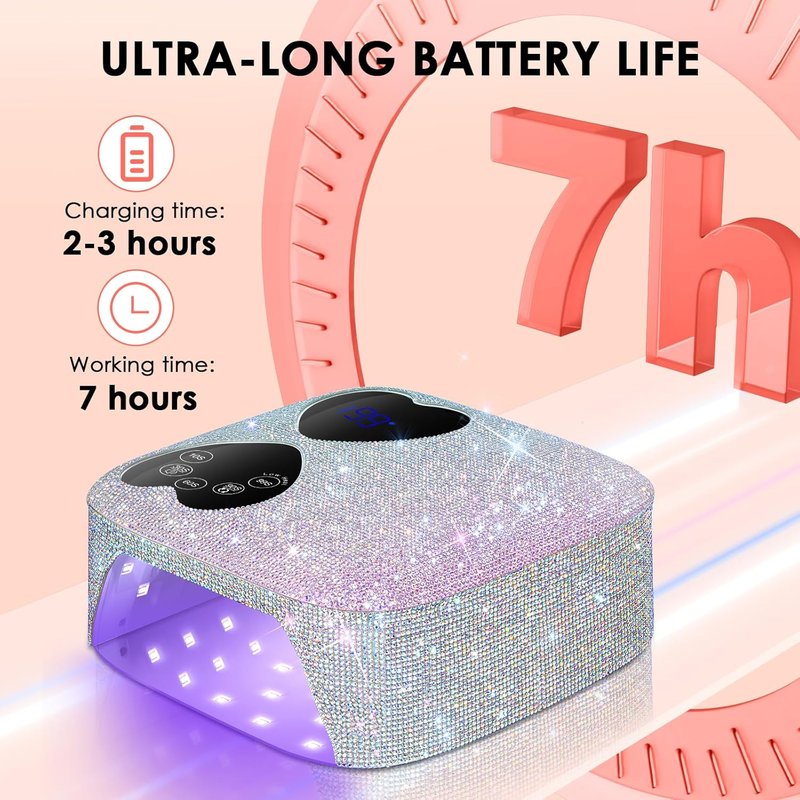 HUITINE UV LED Nail Lamp - Cordless 80W Rechargeable Gel Light Dryer with 5 Timers & Mirror Base | Sparkling Rhinestones Design