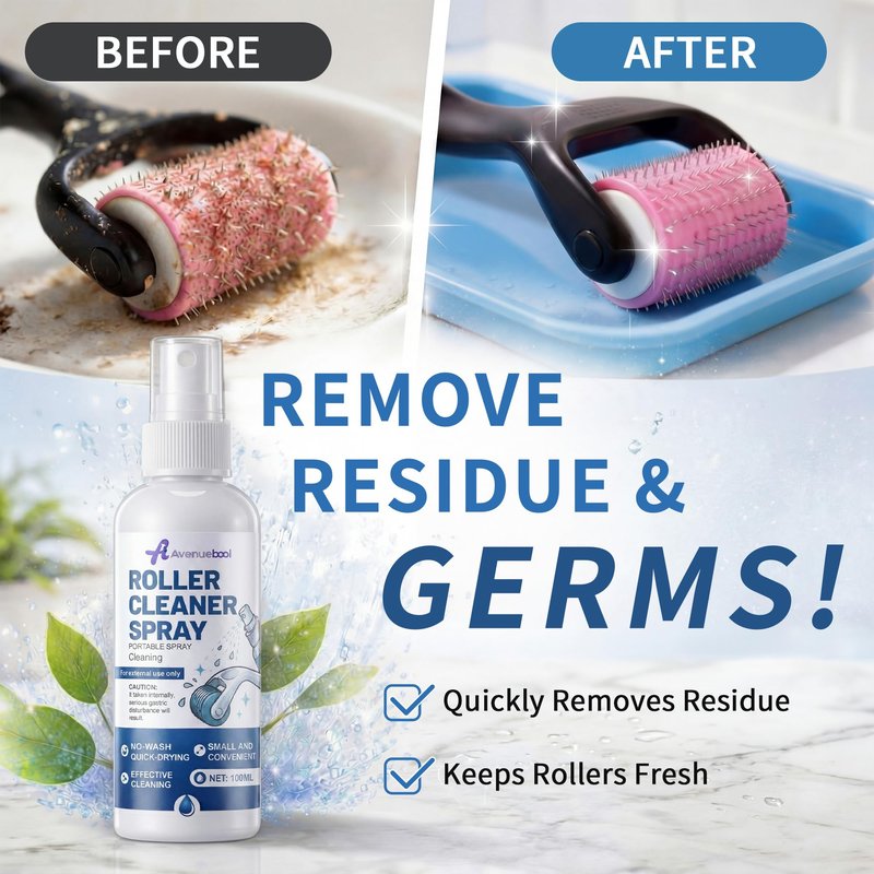Avenuebool Cleaner Spray for Derma Roller, Skin Friendly Derma Roller Cleansing Spray Removes Residue & Buildup, Fast Dry Formula for Tool Grooves, Keeps Tools Clean & Smooth, 100ml/3.38 fl oz