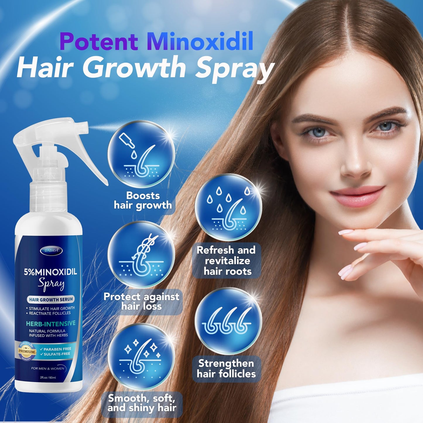 5% Minoxidil Hair Regrowth Spray : Minoxidil for Women Hair Growth Treatment, Minoxidil 5 percent for Men Beard Growth - 60ml