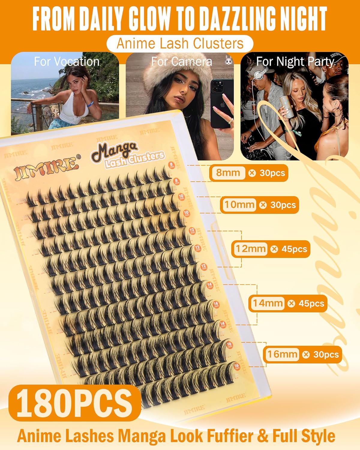 Wispy Lash Clusters - 180Pcs D-Curl Anime Eyelash Extensions | Natural Look 8-16MM