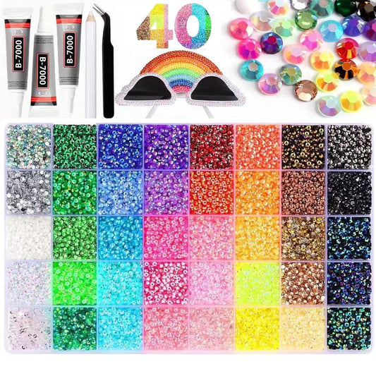 40000Pcs Resin Jelly Rhinestones for Bedazzling, 40 Colors 3mm Flatback Gems for Crafts, Bedazzling Kit with 3Pcs B7000 Glue, Tweezers & Pen Bedazzling Gems Kit for Nail DIY Crafts (40 Colors, 3mm)