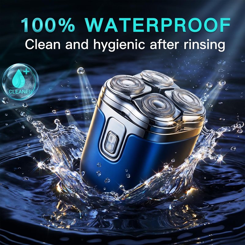 Electric Shaver for Black Men's Bald Head - Curved 4D Rotary Blades Prevent Razor Bumps, IPX6 Waterproof Wet/Dry Trimmer with Fast Charging & LED Display (Matte Blue)
