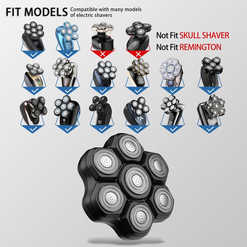 VODOZAVA Head Shaver Replacement Heads Magnetic 7 Blades Razor Replacement Blades Compatible with Freebird Shaver & Other Brands (blackm7)