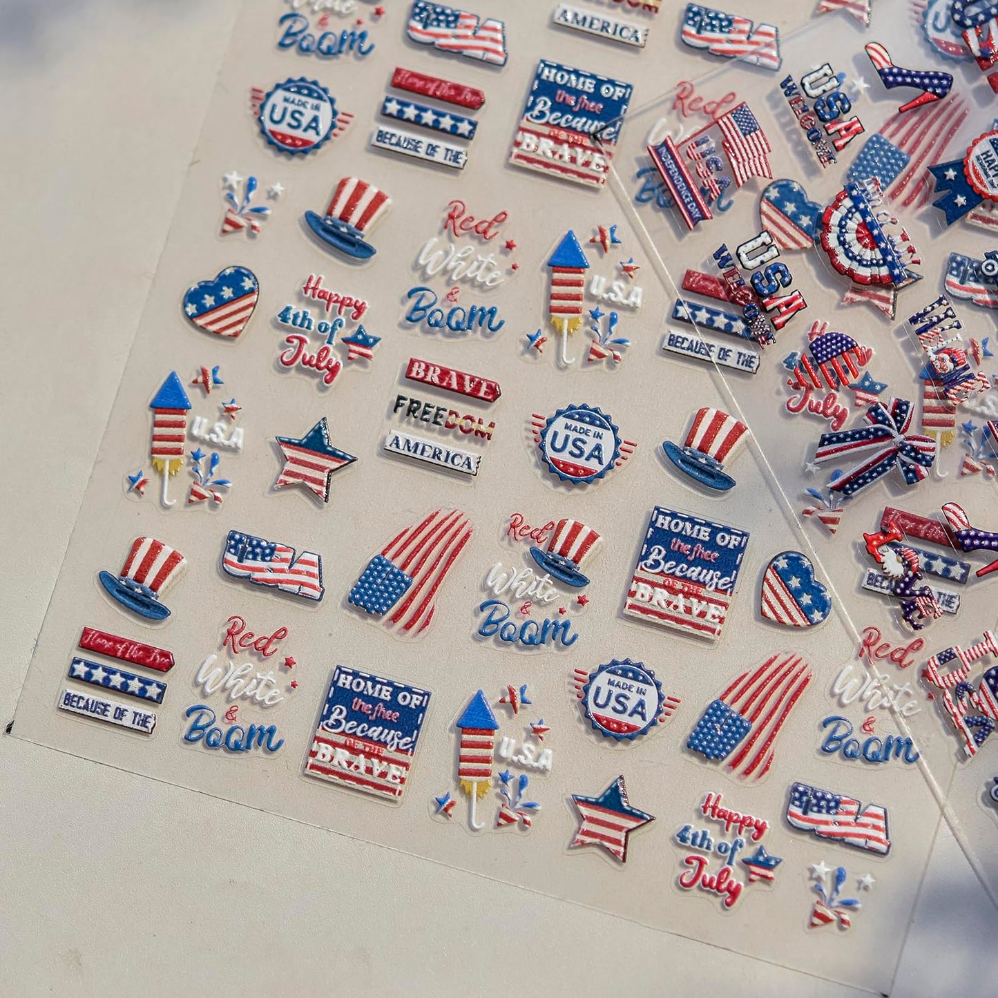 4th July Nail Art Stickers American Flag Nail Art Decals with Design USA Patriotic Nails Stickers 5D Self Adhesive for Women Girls Kid Manicure DIY Decoration Accessories