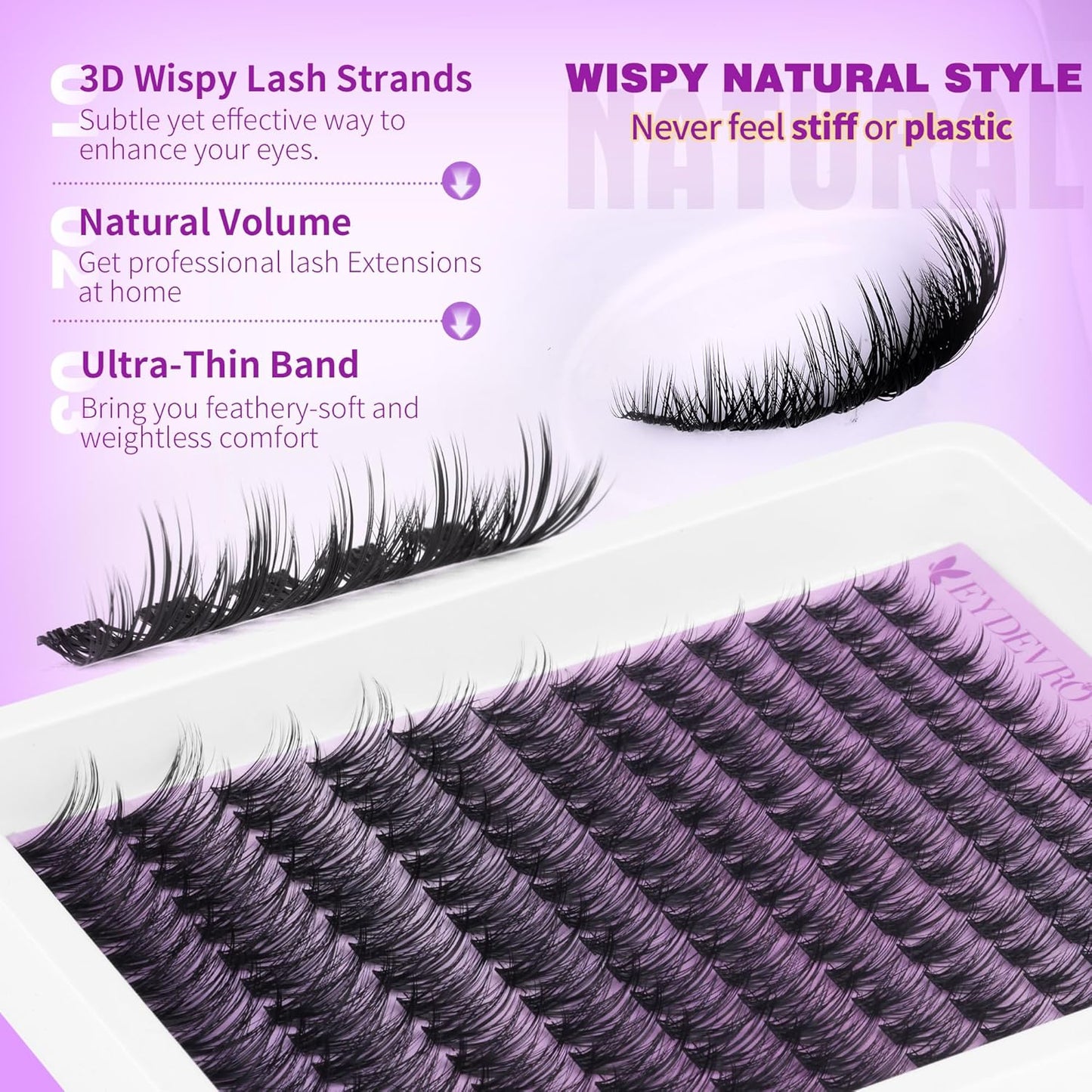 Wispy Lash Clusters - Natural 9-18mm Eyelash Extensions | 192 Pcs CD Curvature Individual Lashes for DIY Application