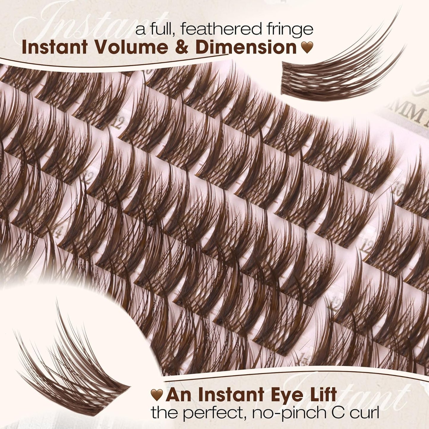 Anime Cluster Lashes - Brown Wispy Eyelash Extensions | C-Curly Spiky Manga DIY Pack (108 Pcs, 10-16MM)