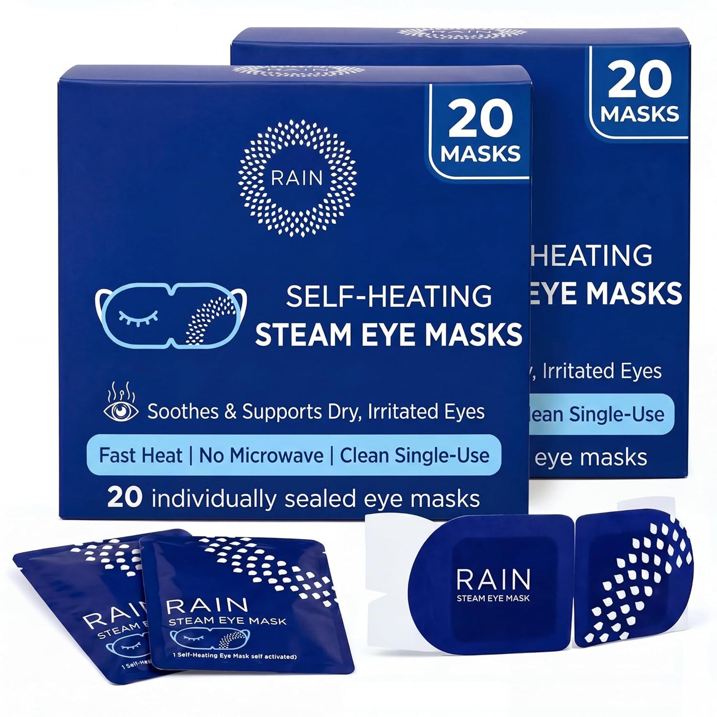 Heated Eye Mask for Dry Eyes - Self-Heating Steam Compress | 20 Disposable Masks, Unscented, Travel Ready
