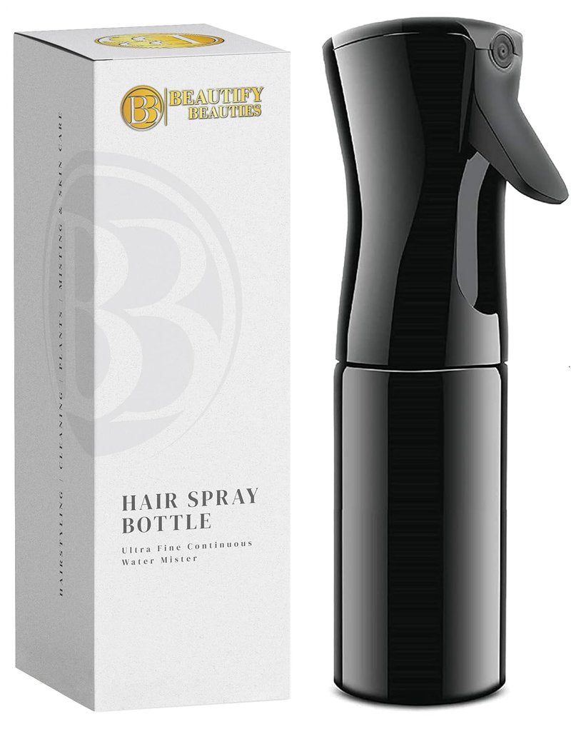 Hair Spray Bottle - Ultra Fine Continuous Water Mister for Hairstyling, Cleaning & Skin Care | Black, 6.8 Ounces