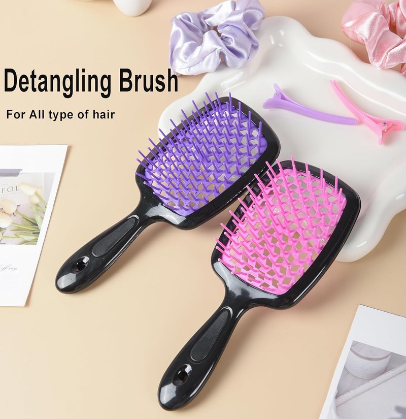 Hair Brush Set - 12 Pcs Detangling Brushes & Spray Bottle for Toddlers, Women | Curly Hair Care (Pink)