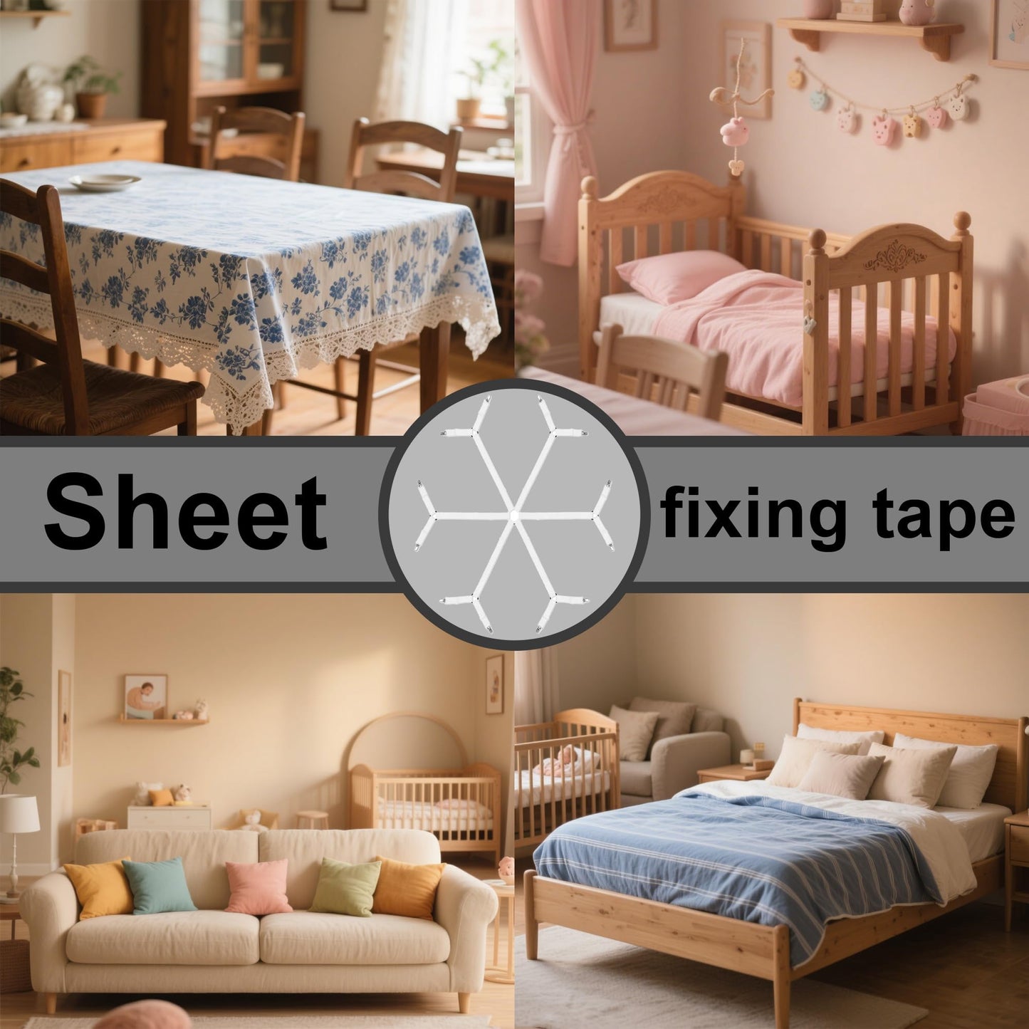 Sheet Fasteners Keepers-Adjustable Elastic Bed Sheet Holder Straps for Full,Queen,King Twin Bed,6 Way Cross Sheet Clips Suspenders Band,Fitted Round and Square Mattresses