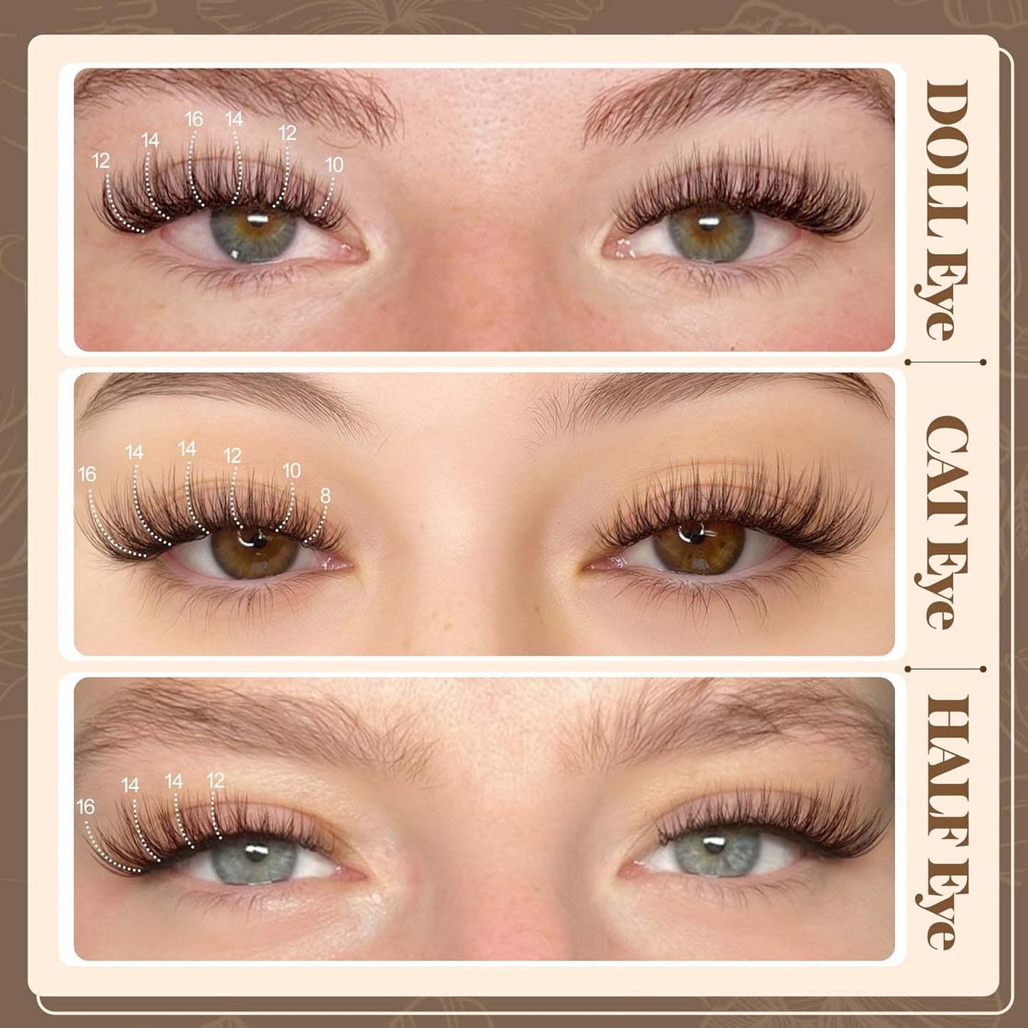 Brown Lash Clusters - Wispy Eyelash Extensions for Natural Look | C Curl Dark Brown Individual Lashes