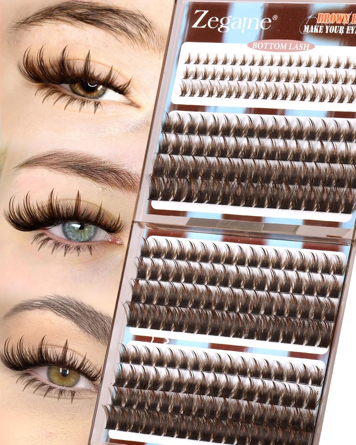 Brown Lash Clusters - Natural Look Eyelash Extensions | 300 Pcs Wispy D-Curl 10-16MM