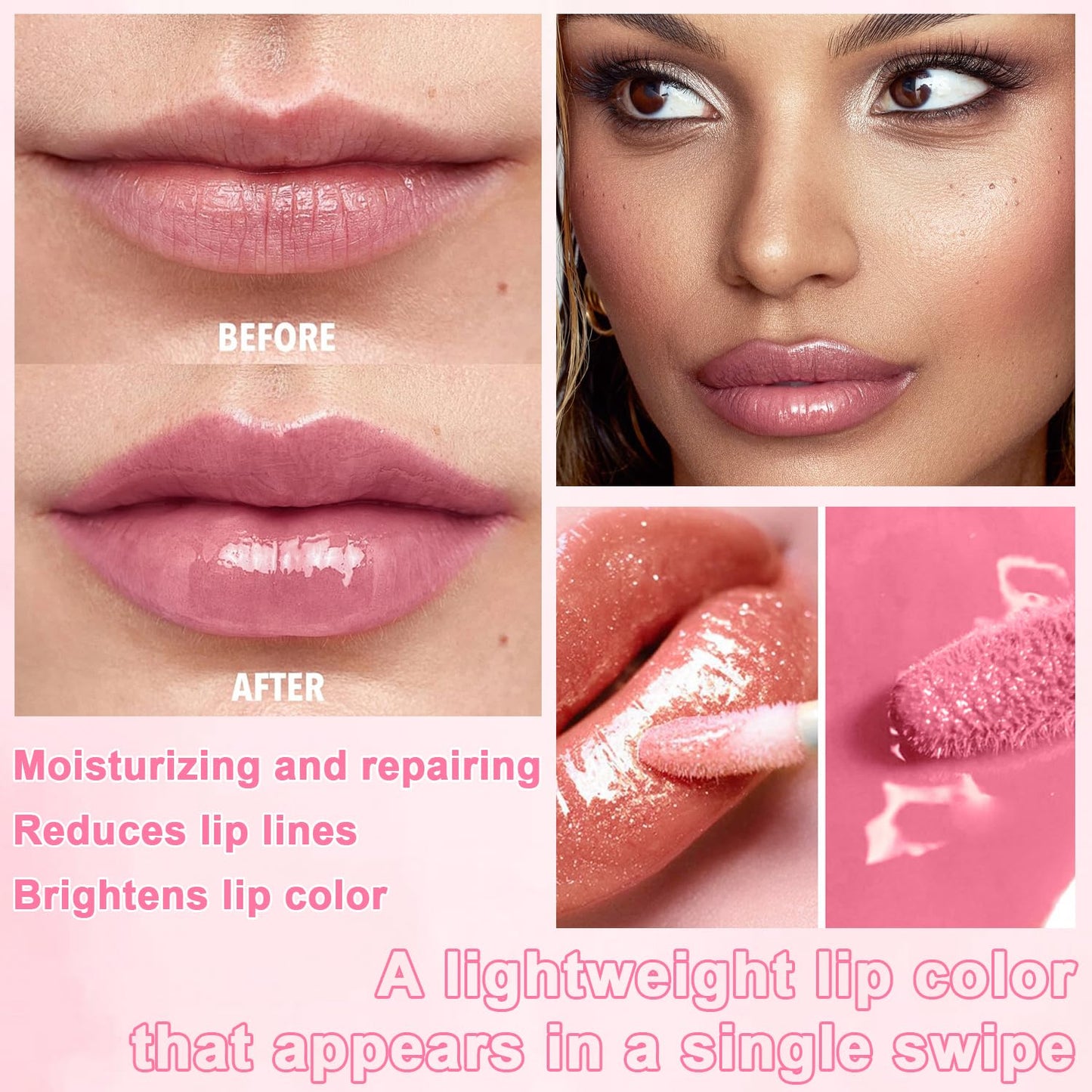 Hydrating Lip Oil Set - 6 PCS Big Brush Head Gloss | Nourishing, Non-Sticky, Long-Lasting Shine