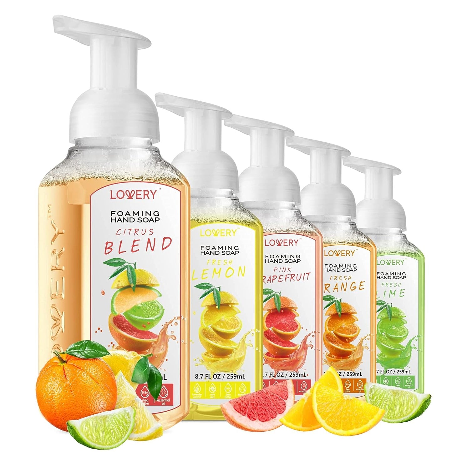 Moisturizing Foaming Hand Soap Pump - 5-Pack | Aloe Vera & Essential Oils, Citrus Blend Fragrances for Kitchen & Bathroom