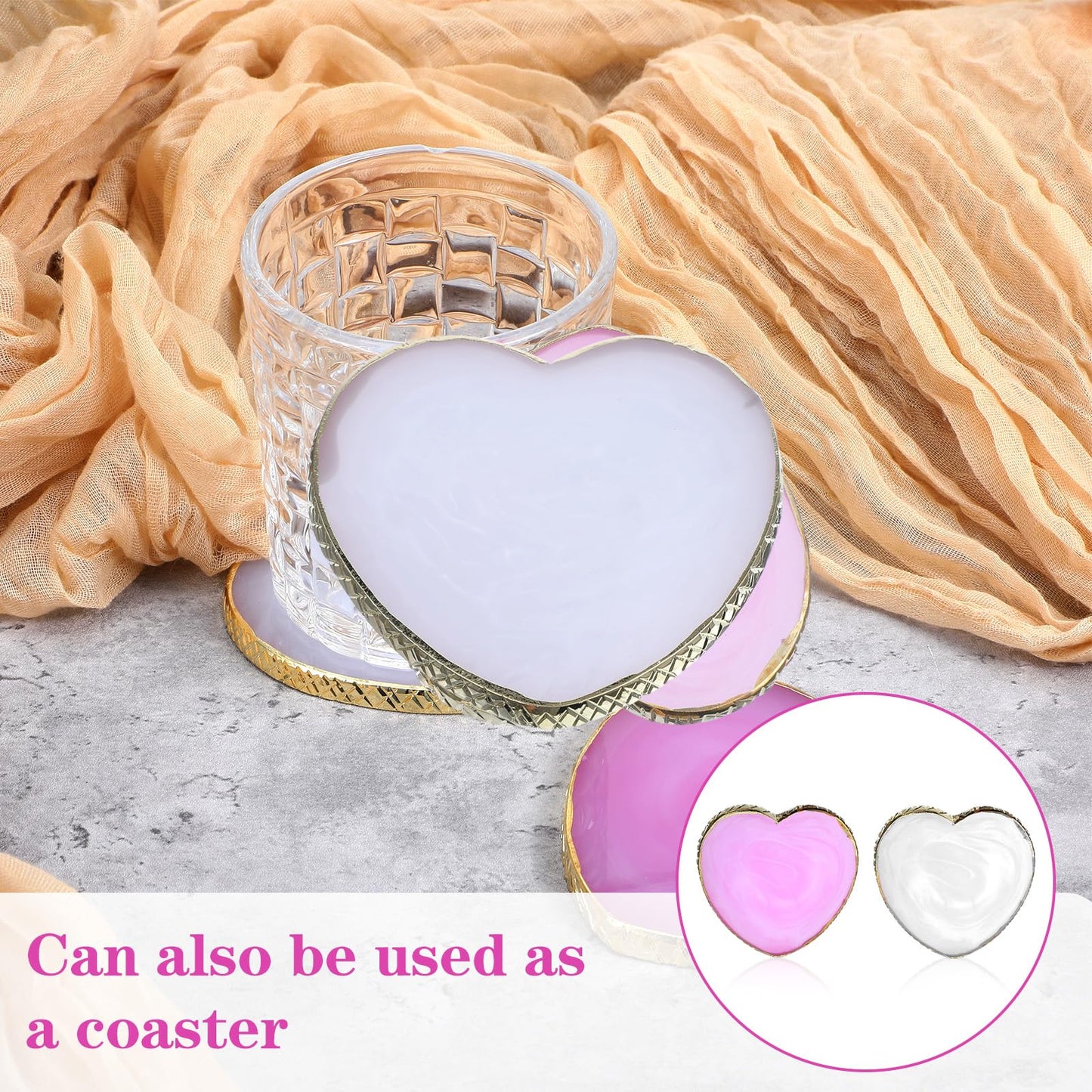 WJIAAA Resin Nail Art Palette,2PCS Heart-Shaped Resin Nail Art Palette Nails Painting Mixing Tray with Gold Edge Display Board Purple White Polish Plate Makeup Plate Cosmetic Mixing Tools DIY Manicure