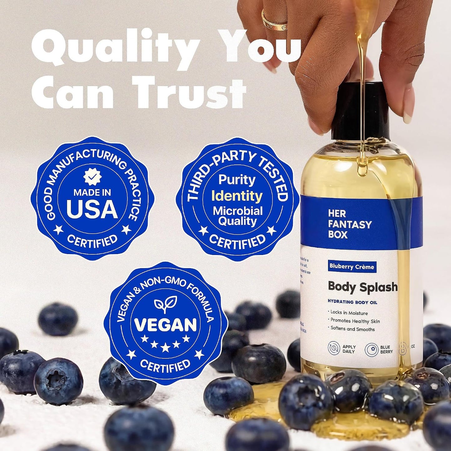 Body Splash Blueberry Crème Fragrance Oil - Fruity Vanilla & Citrus Scent, Lightweight Hydrating Vegan Oil