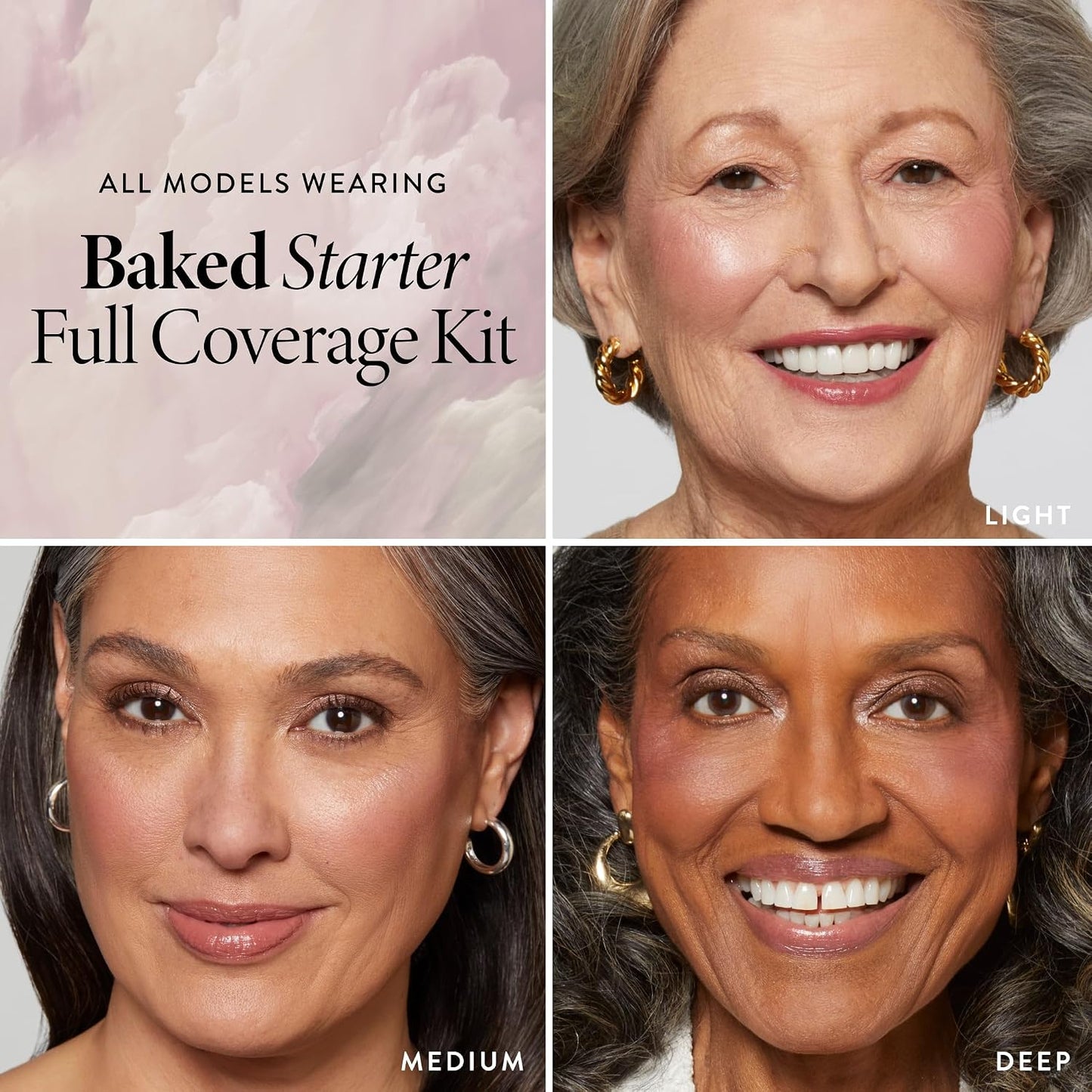Laura Geller Baked Starter Kit - Full Coverage Double Take Powder Foundation & Face Palette | Retractable Kabuki Brush (01 Porcelain)
