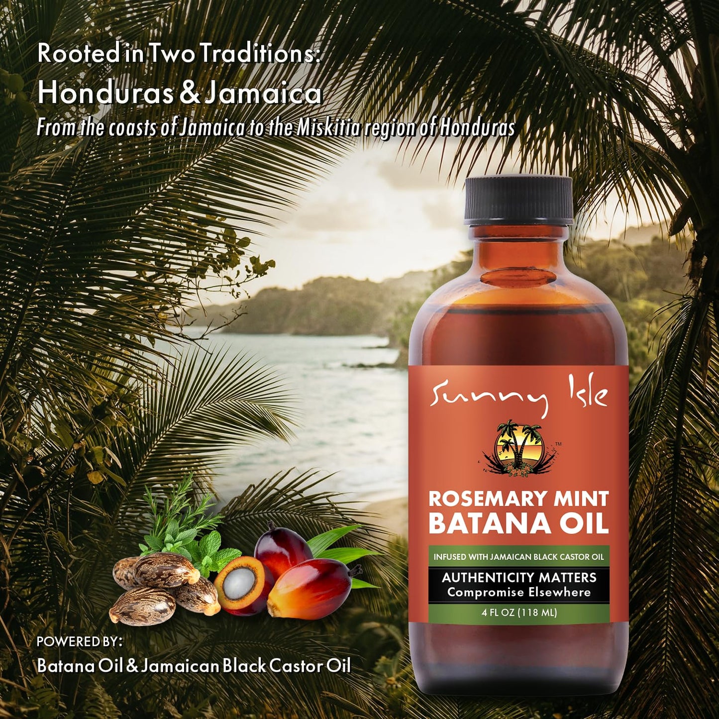 Sunny Isle Rosemary Mint Batana Oil 4oz – Hair & Scalp Oil for Thicker, Stronger-Looking Hair – Honduran Batana, Jamaican Black Castor Oil, Peppermint & Rosemary – For Dry, Damaged Hair