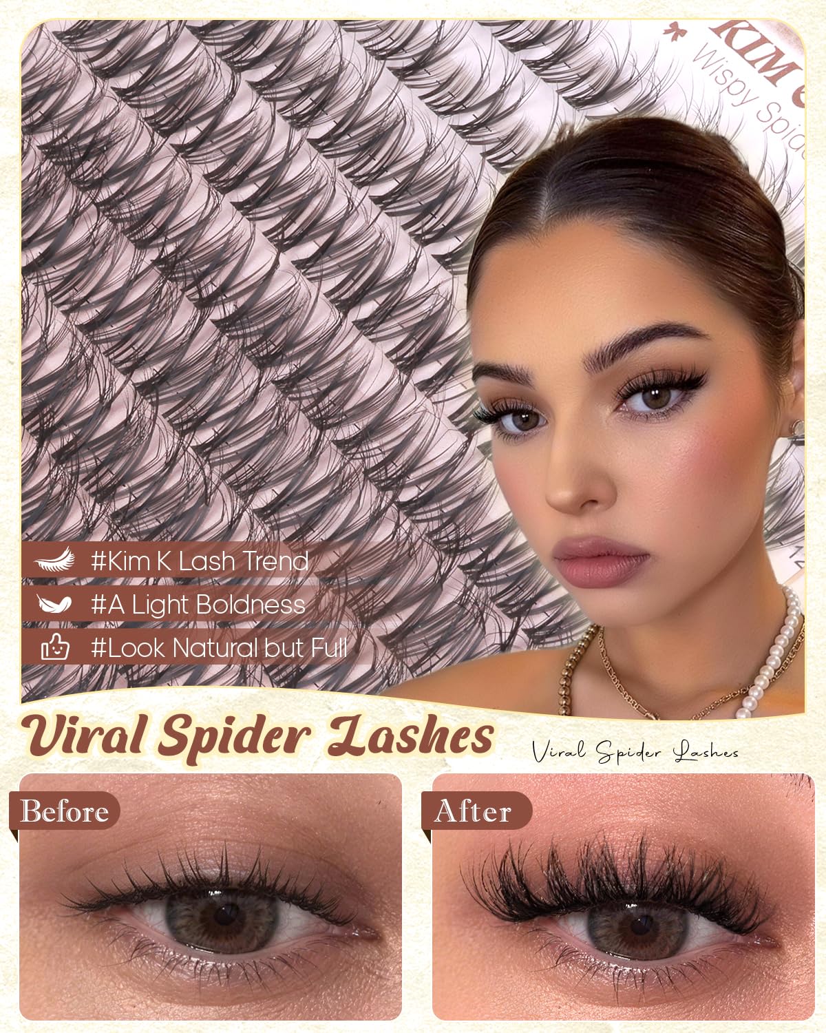Wtvane Wispy Lash Clusters Spider Eyelash Clusters 10-16mm Natural Cluster Eyelash Extensions Fluffy DD Curl Individual Lashes Clusters Breeze Eyelashes Cluster with Soft Clear Band Kim K Lash Style