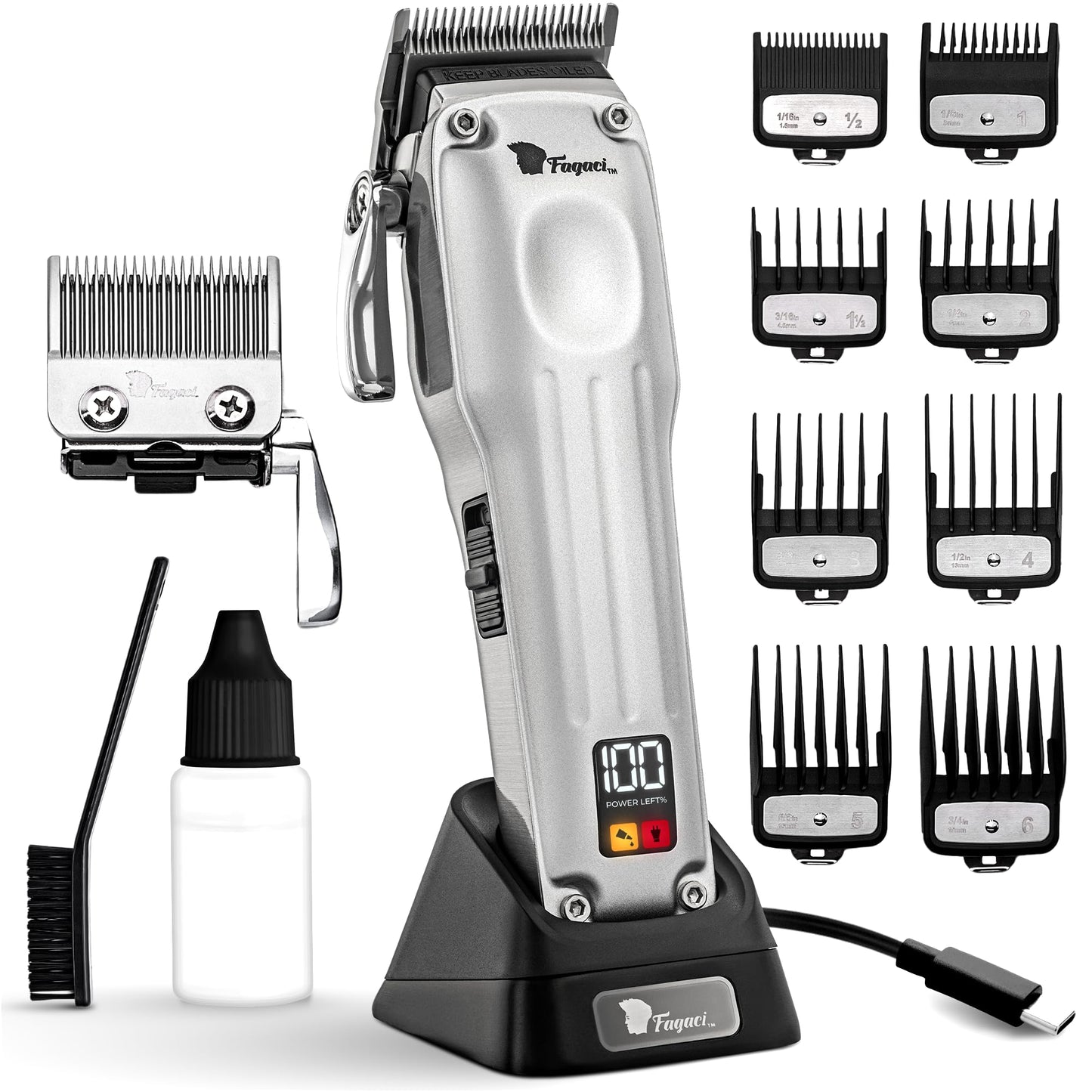 Fagaci Professional Hair Clippers for Men, Cordless Barber Kit, Brushless