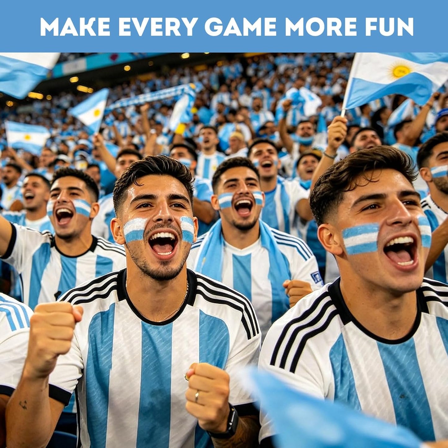 Argentina Eye Black Stick - 14 Pack Blue White Gold Face Paint for Football & Baseball | Glare Reducing Sports Accessories