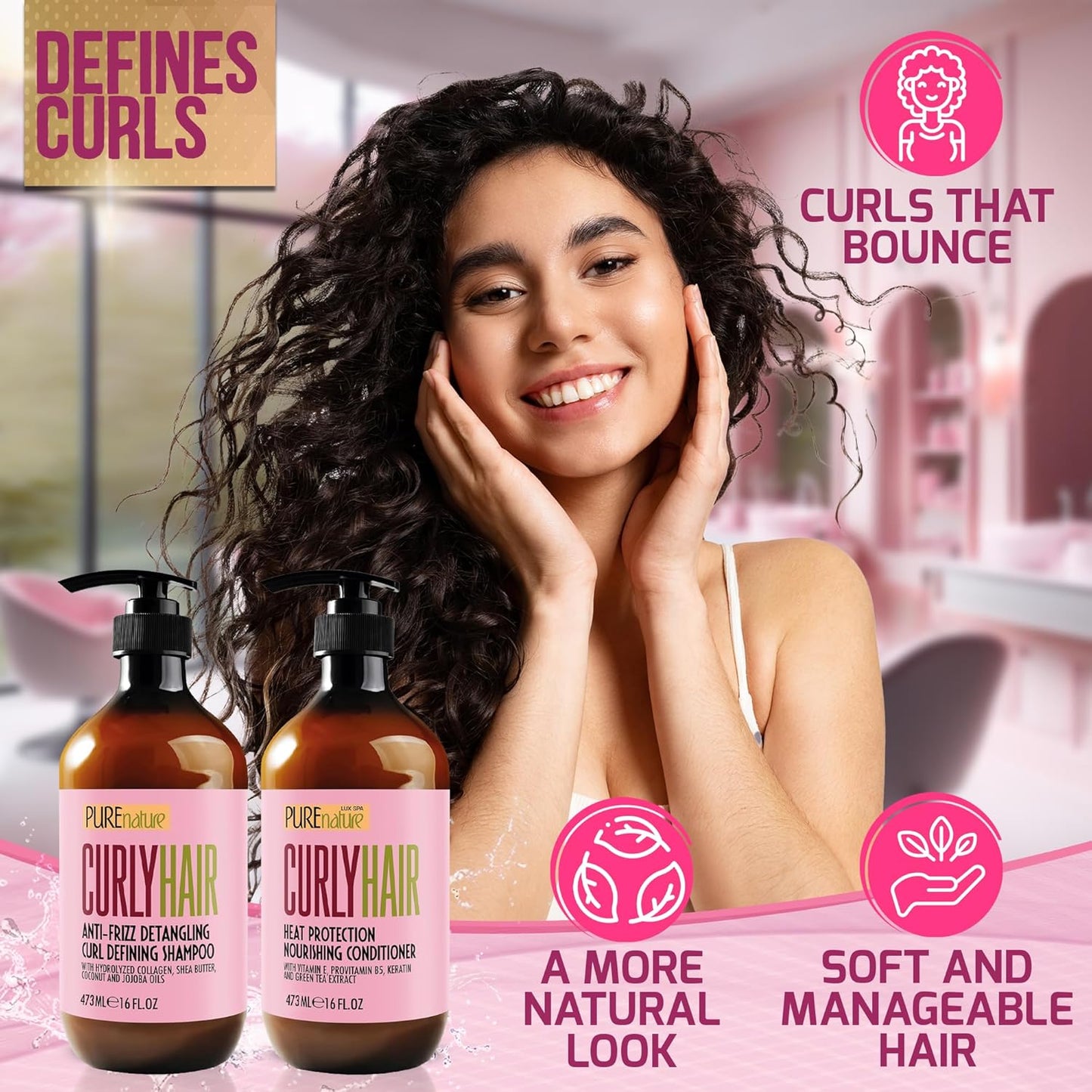 Curly Hair Shampoo & Conditioner Set - Sulfate-Free, Color Safe | Moisturizing for Wavy, Frizzy & Permed Styles with Argan Oil