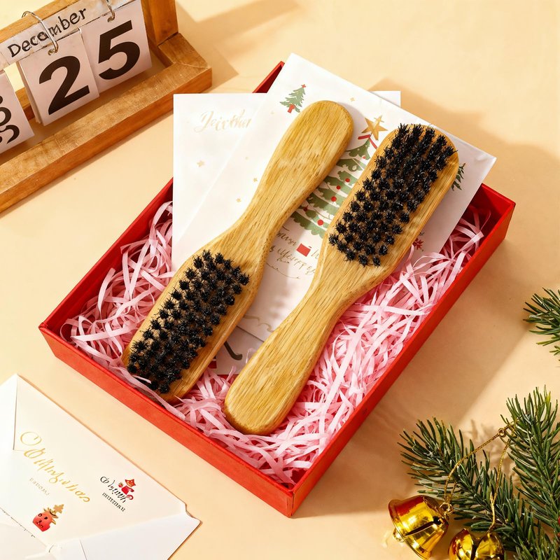 40 Pack Small Boar Bristle Hair Brush Bulk, Bamboo Handle -Slick Back Beard Brush, Hard Bristle Brush for Thick Hair, Curly, Frizz Control,Dual Use for Women & Men, Pet Grooming Cat & Dog