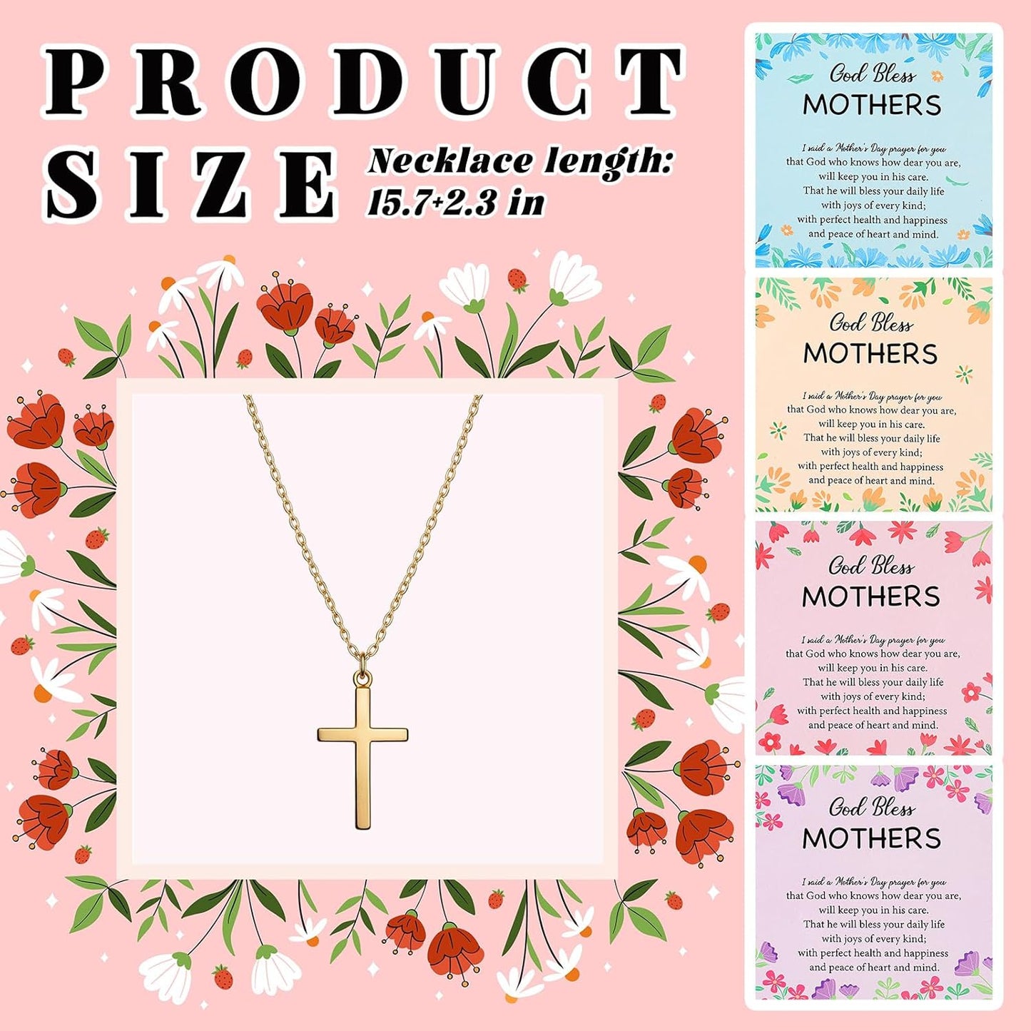 Tondiamo 20 Pcs Mother Cross Necklaces - Adjustable Christian Gifts with Flower Cards for Moms | Ideal Church Gifts