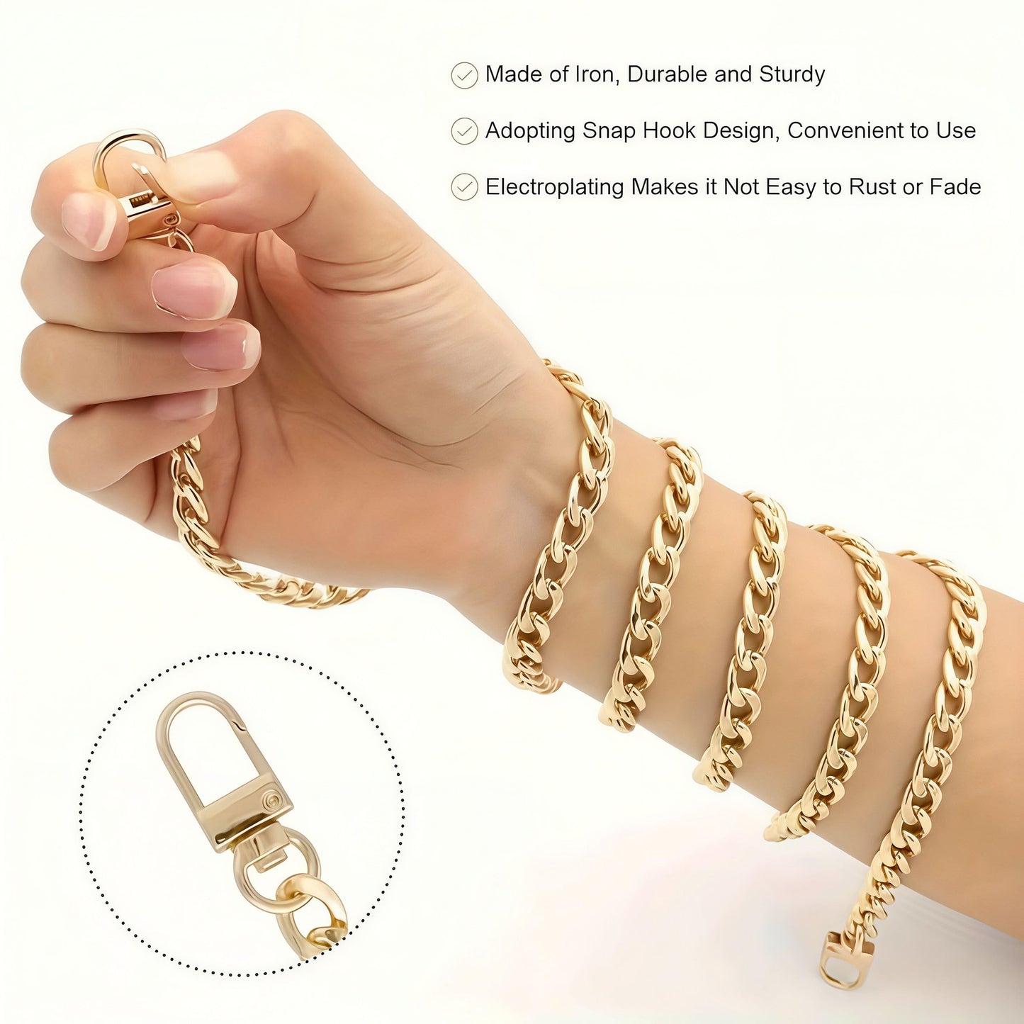 A Golden Wallet Chain Replacement, Women's Bag Extension Accessory, for Handbags, Crossbody & Waist Bags, Stylish DIY Chain, Golden, 4
