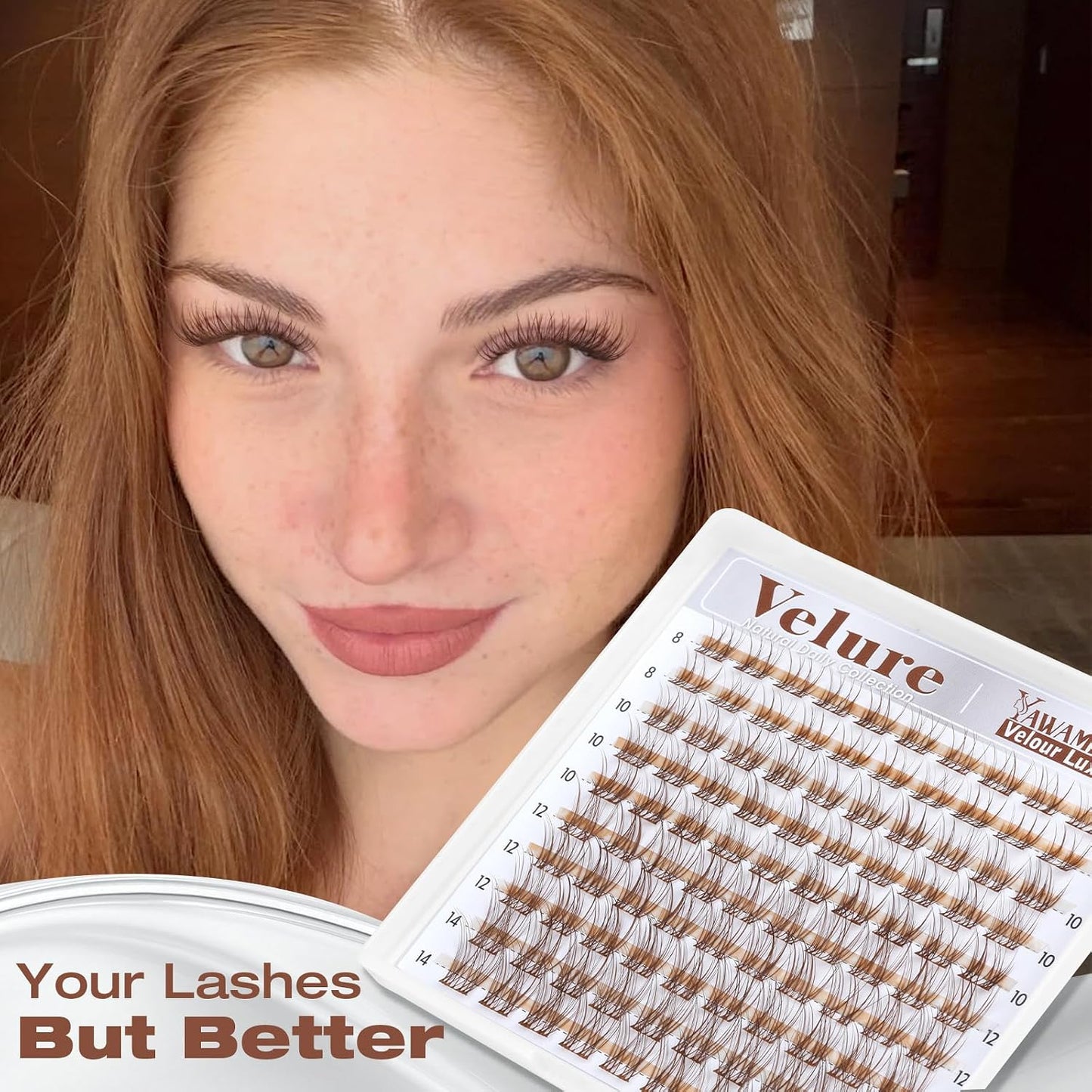 Natural Velour Brown Lash Clusters - Wispy Individual Lashes 8-14mm | CC Curl, Wide Band