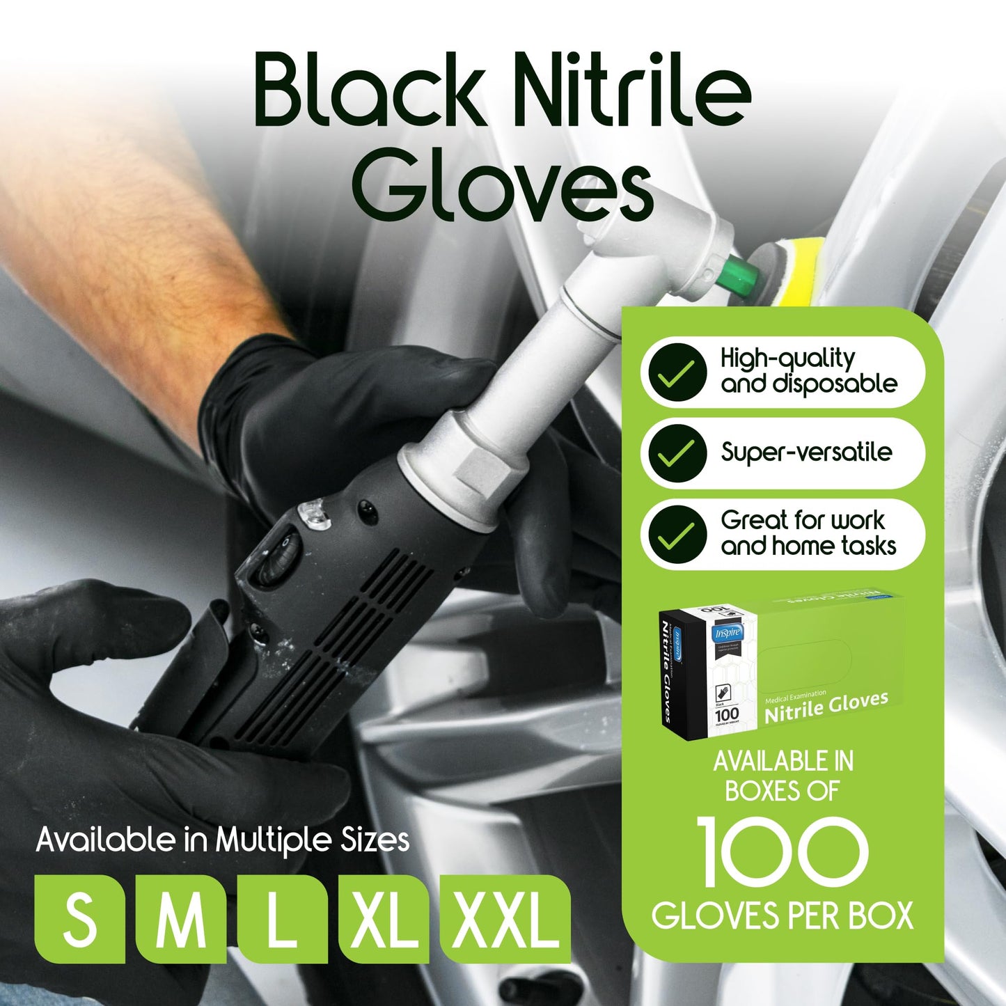 Inspire Black Nitrile Disposable Gloves | 4.5 Nitrile Disposable Safety Medical Cooking Cleaning Gloves (Black - Box Of 100, Medium)