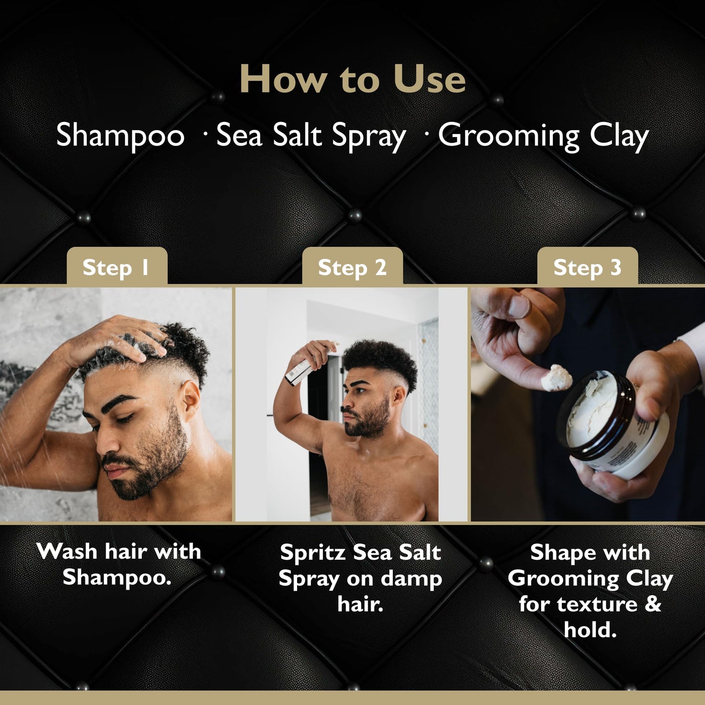 DandyMen Full Volume Hair Set for Men – Thickening Shampoo, Sea Salt Spray & Grooming Clay – 3-Step Styling Kit for Volume, Texture & Hold (Saffron Ember)