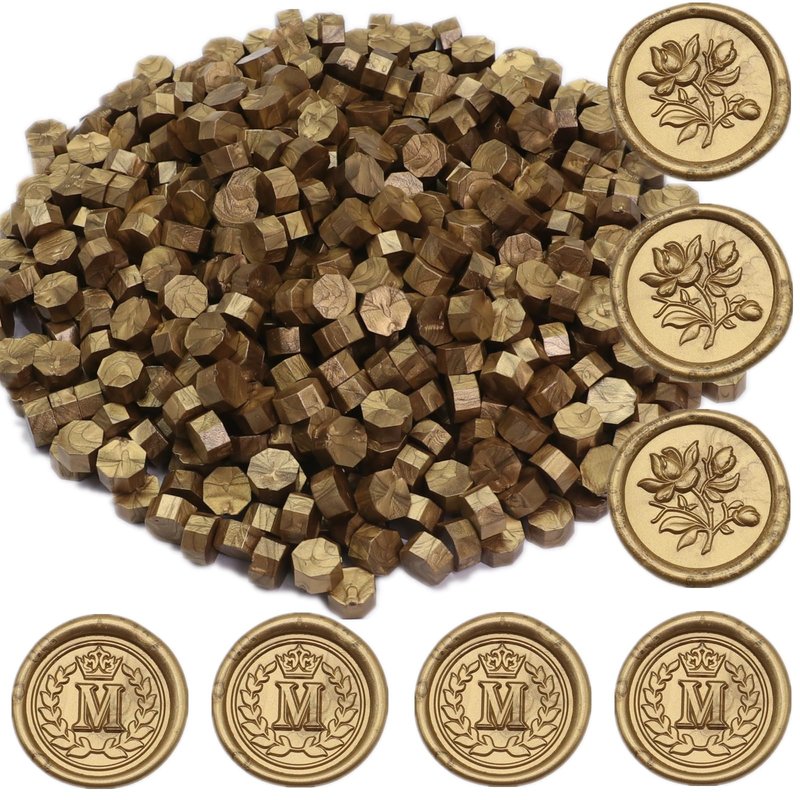 Antique Gold Wax Seal Beads, 400Pcs Sealing Wax Beads, Octagon Wax Sealing Beads, Vintage Gold Sealing Wax Beads Set for Wax Seal Stamp, Gift Wrapping, Letter Sealing (Antique Gold)