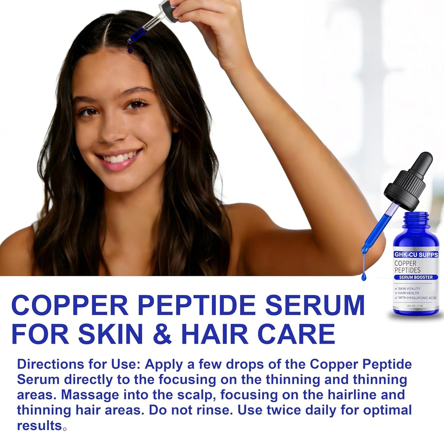 GHK-CU Copper Peptides Serum - Skin & Hair Strengthening Formula | Non-Greasy, 0.5 Fl Oz