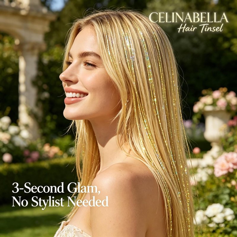 Solid Gold Hair Tinsel Clip-In Extensions - 23 Inch, 70 Strands | Heat Resistant Luxury Sparkle for Women & Teens