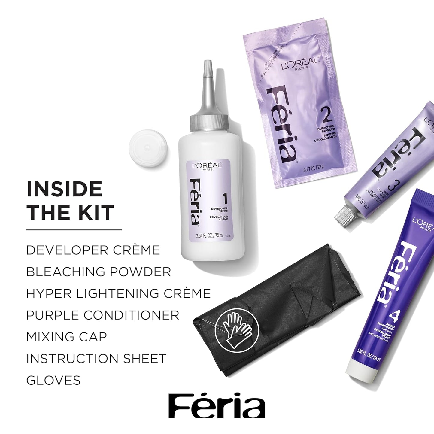 L'Oreal Paris Feria Hyper Platinum Hair Bleach Kit - Lifts Up to 8 Levels | Includes Anti-Brass Conditioner