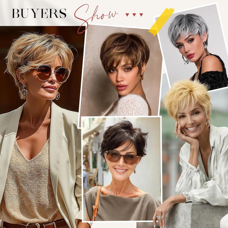 Pixie Cut Wig - Short Gray Synthetic Wig with Bangs | Heat Resistant, Natural Look for Daily Wear